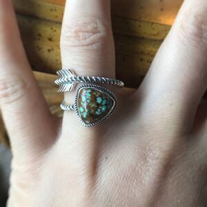 Natural Blue Turquoise Sterling Silver Arrow Ring Size 8